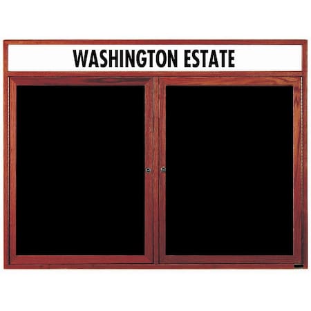 Aarco Enclosed Changeable Letter Board w/ Cherry Stained Red Oak Frame Customizable Header, 36''Hx48''W CDC3648H