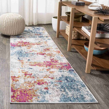 Jonathan Y Sunset Modern Abstract Blue/Multi 2 ft. x 8 ft. Runner Rug CTP114A-28