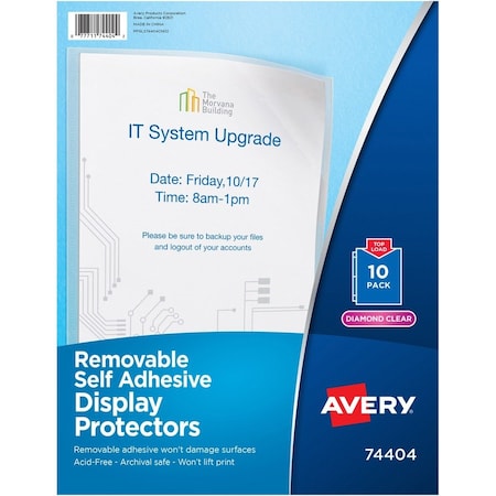 Avery Dennison Avery Removable Self Adhesive Display Protector, 8-1/2inW x 11inH, Clear, 10/PK 74404