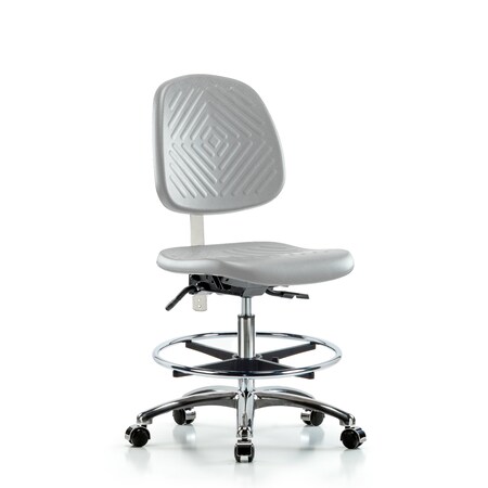 Blue Ridge Ergonomics Class 10 Poly Clean Room Chair-Medium Bench Height with Medium Back & Casters in Gray Poly NCR-PMBCH-MB-CR-T0-A0-CF-CC-GRY