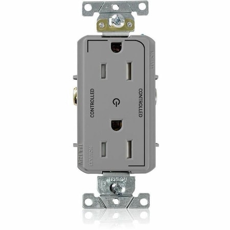 Leviton Dec Plus Dup 15A 125V TR 2Mrk-Ctrl Gry TDR15-S2G