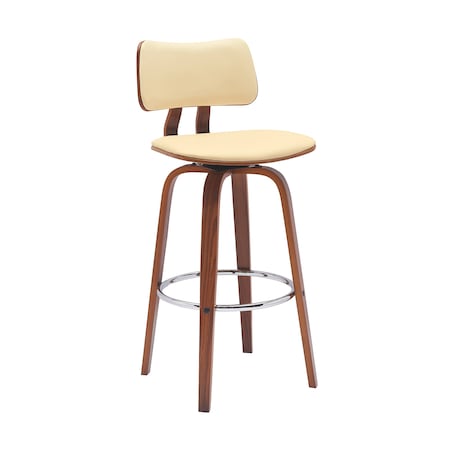 Armen Living Pico 30in Swivel Walnut Wood Bar Stool in Cream Faux Leather with Chrome LCPIBAWACR30