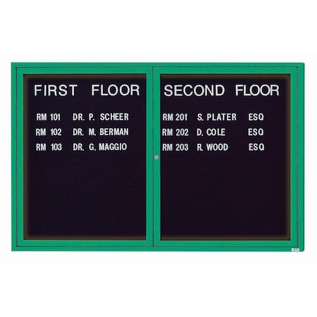 Aarco Illuminated Enclosed Letter Board Directory w/ Powder Coated Green Al Frame, 48''Hx72''W 2 Doors ADC4872IG