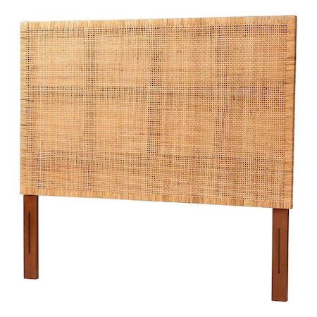 Bali & Pari Lesia Bohemian Natural Rattan and Mahogany Wood Queen Size Headboard 251-13906-ZORO