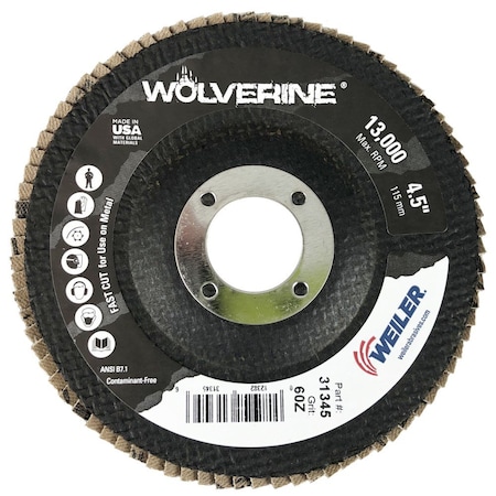 Weiler Coated Abrasive Flap Disc, 4 1/2 in dia. 31345