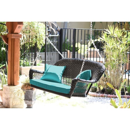 Jeco Espresso Resin Wicker Porch Swing with Turquoise Cushion W00202S-A-FS032
