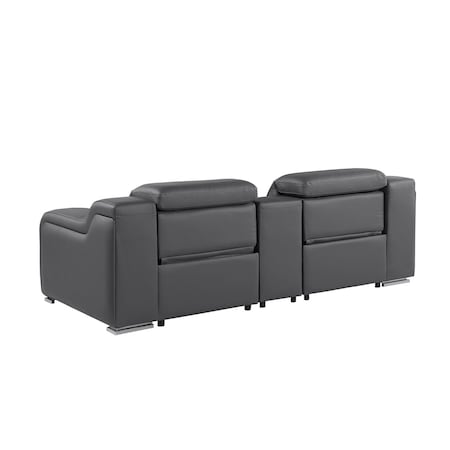 Homeroots 89in Dark Gray and Silver Italian Leather Power Reclining Loveseat With Storage 633756