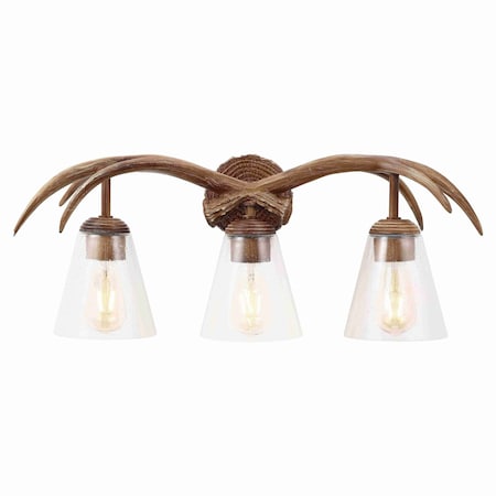 Jonathan Y Wyatt 25.5" 3-Light Southwestern Bohemian Resin/Seeded Glass Faux Antler LED Vanity Light, Brown Wood JYL6309A