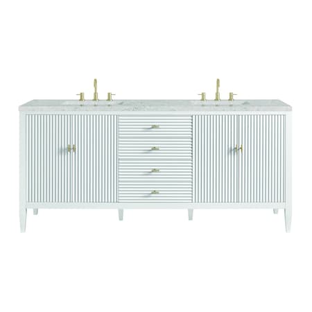 James Martin Vanities Myrrin 72in Double Vanity, Bright White w/ 3 CM Eternal Jasmine Pearl Silestone Top 485-V72-BW-FEJP