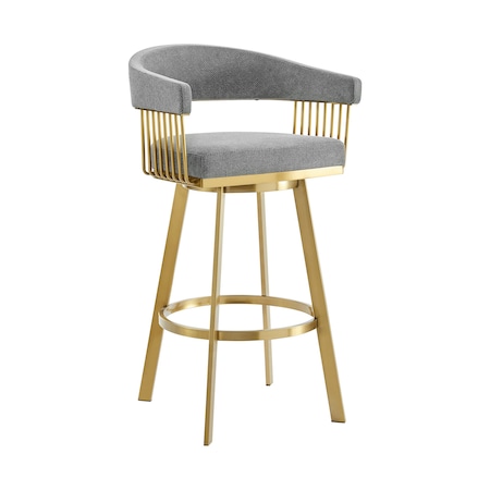 Armen Living Chelsea 30in Swivel Bar Stool with Gold Brushed Stainless Steel and Anchor Gray Fabric LCCSBABGLAGRY30