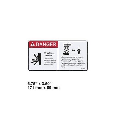 Mec REPLACEMENT DECAL, DANGER CRUSHING HAZARD MEC41646