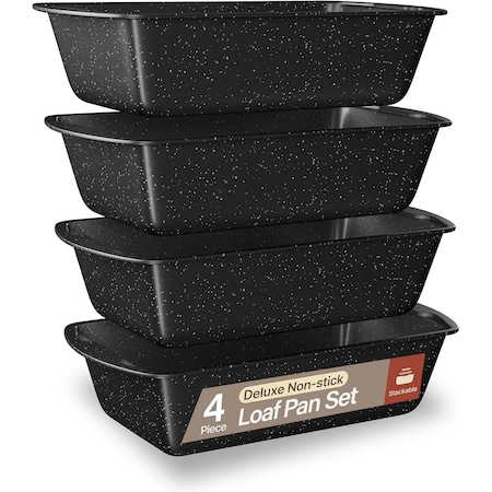 Bakken- Swiss Gray Marble Nonstick Loaf Pans Set of 4, 11in Carbon Steel, Oven Safe to 450 DegF, Dishwasher Safe BKLOAFGRY4X