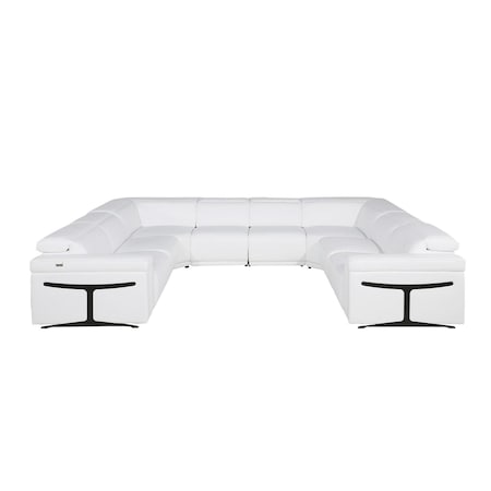Homeroots White Italian Leather Power Reclining U Shaped Eight Piece Corner Sectional 634679