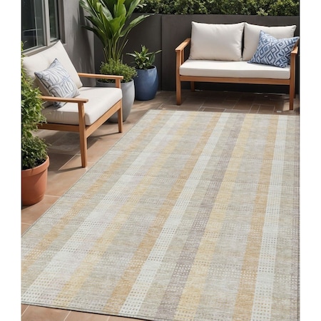 Homeroots 5' X 8' Ivory Beige And Tan Plaid Washable Indoor Outdoor Area Rug 613970