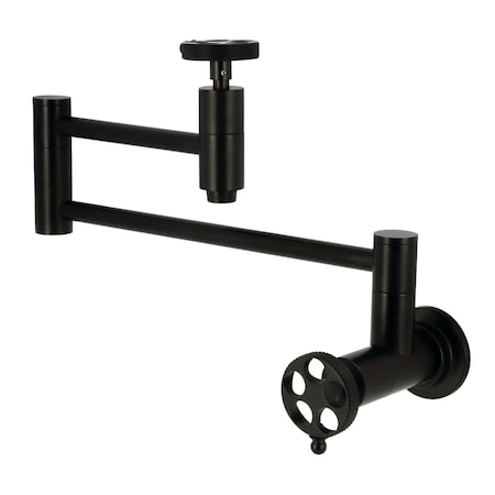 Kingston Brass Wall Mount Pot Filler Faucet with Knurled Handle, Matte Black KS8100RKX