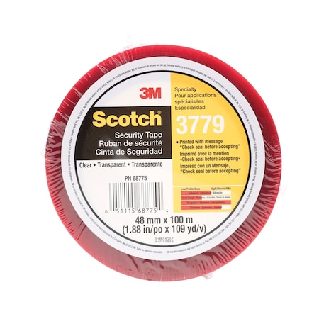 Scotch Carton Sealing Tape, 1.9 mil Thick, 2 in W x 100 m L, 3 in Core Dia., Clear 3779