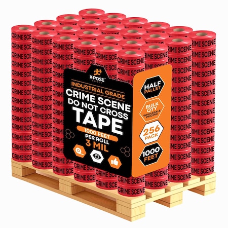 Xpose Safety Crime Scene Do Not Cross Tape Roll, 3 Mil, 3 Inch Wide x 1000 Feet, Red w/Black Letters, 256PK PCST-RED-3M-HP256-X