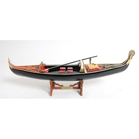 Homeroots 8" Black and Red Venetian Gondola Hand Painted Decorative Boat 401944