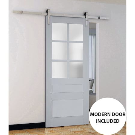 Sartodoors Slab Barn Door Panel Frosted Glass Grey 30x96 Solid Core Modern Interior VEREGIO7339S-GRE-3096