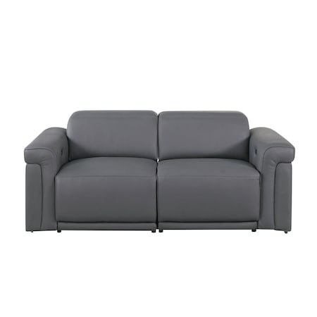 Homeroots 73in Dark Gray and Black Italian Leather Power Reclining Loveseat 720487
