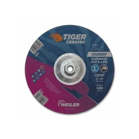 Weiler Tiger Grinding Wheel, Combo, 9 in dia x 1/8 in Thick x 5/8 in-11 Arbor, 30 Grit, Ceramic, 10PK 804-68391