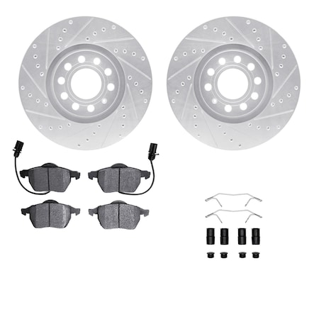 Dynamic Friction Co DFC Rotors-Drilled & Slotted-Silver w/ EURO 5000 Ceramic Brake Pads Incl Hdw 7612-73041