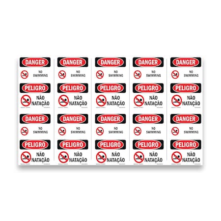 Signmission Safety Sign, OSHA Danger, 5" Height, No Swimming Bilingual, D-35-VPR-1709-10PK OS-DS-D-35-VPR-1709-10PK