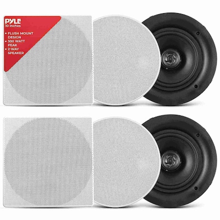 Pyle Pyle 10 in Ceiling Wall Mount Speakers - Full Range Sound, 2-Way, Flush Design, 35Hz-20kHz, 300W Peak PDIC106