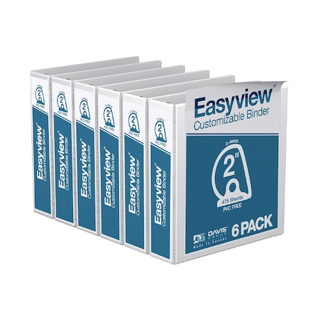 Davis Group Easyview Premium, Angle D Ring, Customizable, View Binder, (White, 2"), PK6 8403-00-06