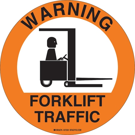 Brady Anti Skid Floor Sign: Vinyl, Black/Orange On White, 8 In Diameter, Vinyl 37220