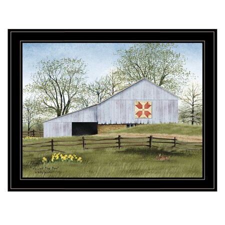 Homeroots Tulip Quilt Block Barn 4 Black Framed Print Wall Art 404394