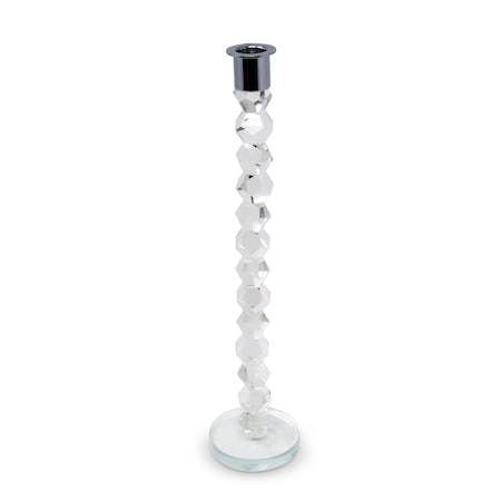 Homeroots 14" Clear And Silver Geo Stacks Crystal Tabletop Taper Candlestick 590225