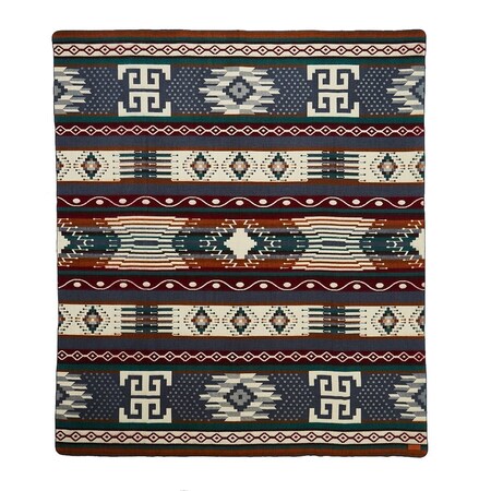 Homeroots 93" X 82" Blue and Ivory Woven Mod Acrylic Throw Blanket 366043