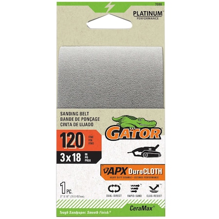 Gator Finishing CeraMax Platinum 3 x 18 in. Sanding Belt, 120 Grit, Fine 7086