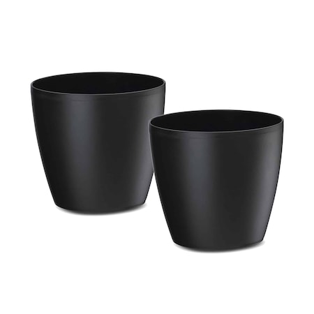 Crescent Garden Eva 14" Round Houseplant Pot - No Drain Hole, Black, 2PK AZ011694C