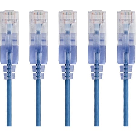 Monoprice Slim Cat6A Cable, 5 Pack, 7 ft.Blue 15138