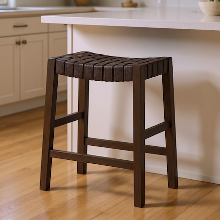 Homeroots 26" Brown Faux Leather and Solid Wood Backless Counter Height Bar Chair 632398