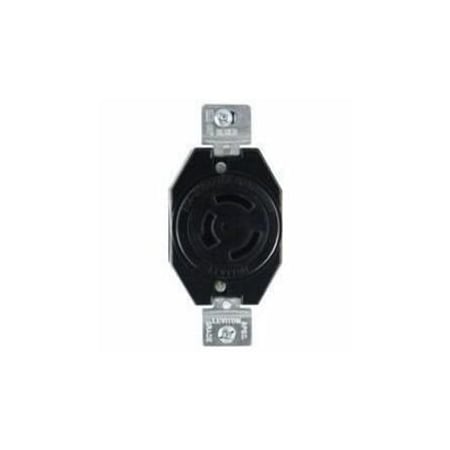 Leviton Flanged Locking Receptacle, Non-NEMA, 20 A, 125/250V AC, Single Phase, 3 Pole, Flush Mount, Black 7310-BG