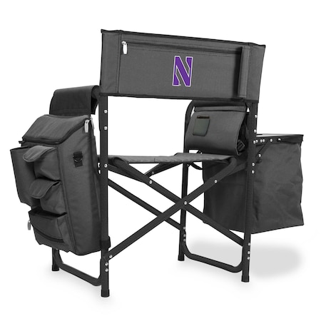 Picnic Time Family Of Brands NCAA Northwestern Wildcats Fusion Camping Chair with Side Table and Soft Cooler 807-00-679-434-0