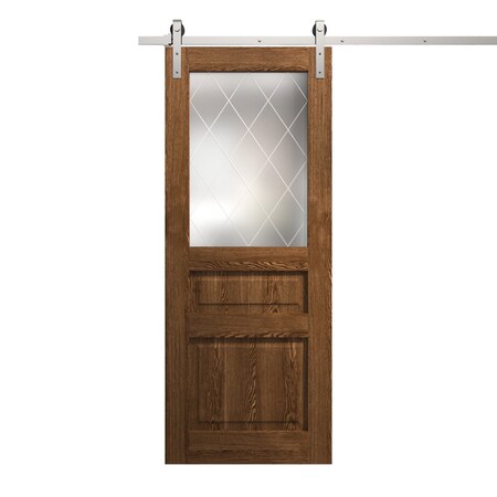 Sartodoors Modern Barn Door 36 x 84 inches, Ego 5011 Cognac Oak Veneer, 6.6FT Silver Rail Track Heavy Hardwar EGO5011BD-S-DKO-3684