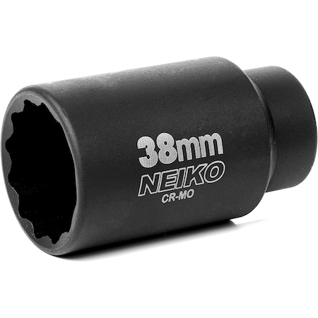 Neiko 0.5 in Drive 12-Point CrMo Steel Deep Impact Socket, 38 mm Size 02528A