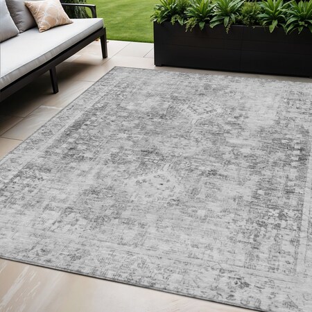 Homeroots 5' X 8' Charcoal Oriental Washable Indoor Outdoor Area Rug 607591