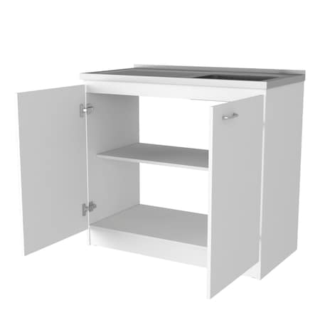 Homeroots 39" White Stainless Steel Accent Cabinet With Two Shelves 534992