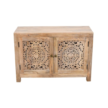 Homeroots 30in Natural Solid Wood Textured Door Accent Cabinet With Two Doors 557028