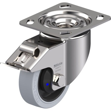 Blickle Swivel Plate Caster, Solid Rubbr, 4", Brake, Caster Load Rating Range: Heavy-Duty LKX-POEV 100XKA-14-FI-SG