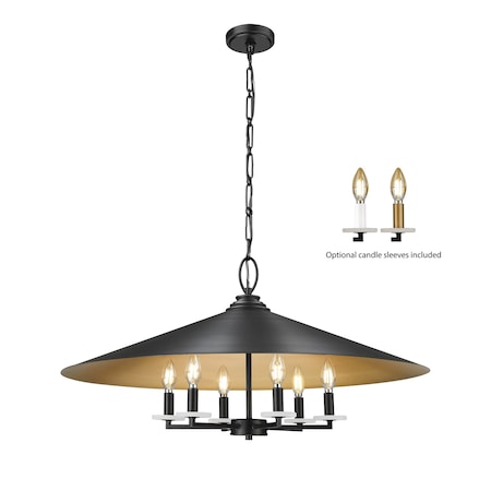 Z-Lite Rialto 6 Light Pendant, Matte Black Outer, Signature Rubbed Brass Inner, 32 In W x 16.5 In H 1953-32MB