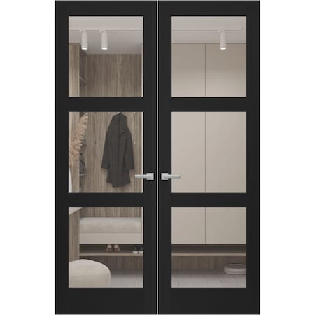Sartodoors Hidden Double Doors, Lucia 2555 Matte Black Concealed Metal Frame 64 x 80 (2* 32x80) Right-hand Out LUCIA2555DMF-BLK-64x80-RH-O