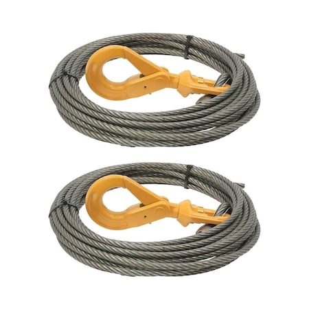 Mytee Products 2 Pcs 3/8x 75ft Winch Cable Wire w/ Self Locking Hook 5700 # WLL Steel Core Winch Rope, 2PK WW-SWG-38-75x2