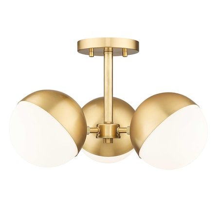 Z-Lite Realm Sphere 3 Light Semi Flush Mount, Modern Gold/Matte Opal, 17.25 In W x 10.5 In H 7517-3SF-MGLD