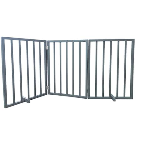 Amerihome 54 inch Freestanding 3-Panel Folding Wood Pet Gate - Grey WFPGG3